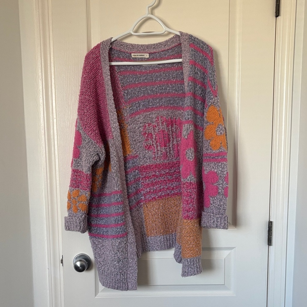 moon & madison Lavender, Pink & Orange Floral Patchwork Cardigan